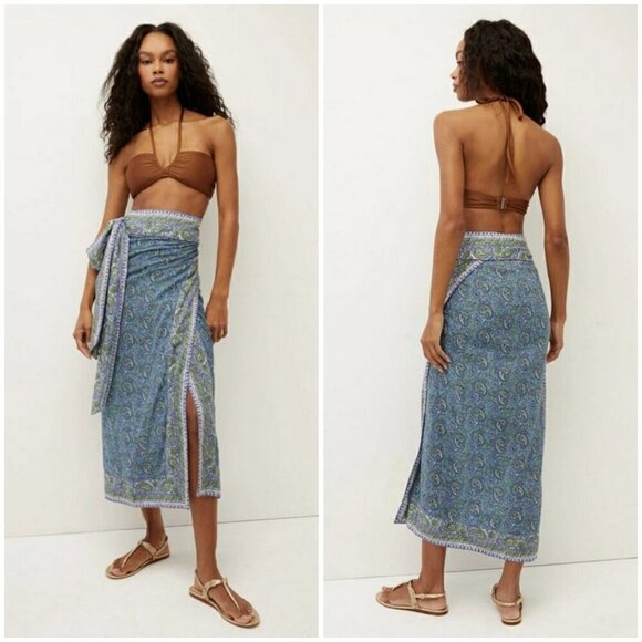 💕VERONICA BEARD💕 Amura Coverup Skirt ~ Electric Blue Paisley Print XL NWT - Picture 2 of 16